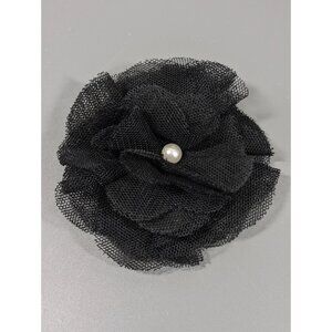 Vintage 90s Y2K Retro‎ Black Lace Rosette Flower Chiffon Faux Pearl Pin Fabric